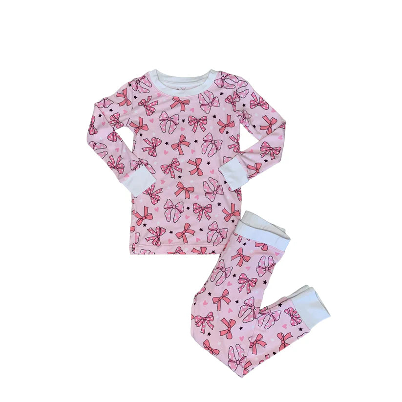 Two Piece Pink Bow Bamboo Set