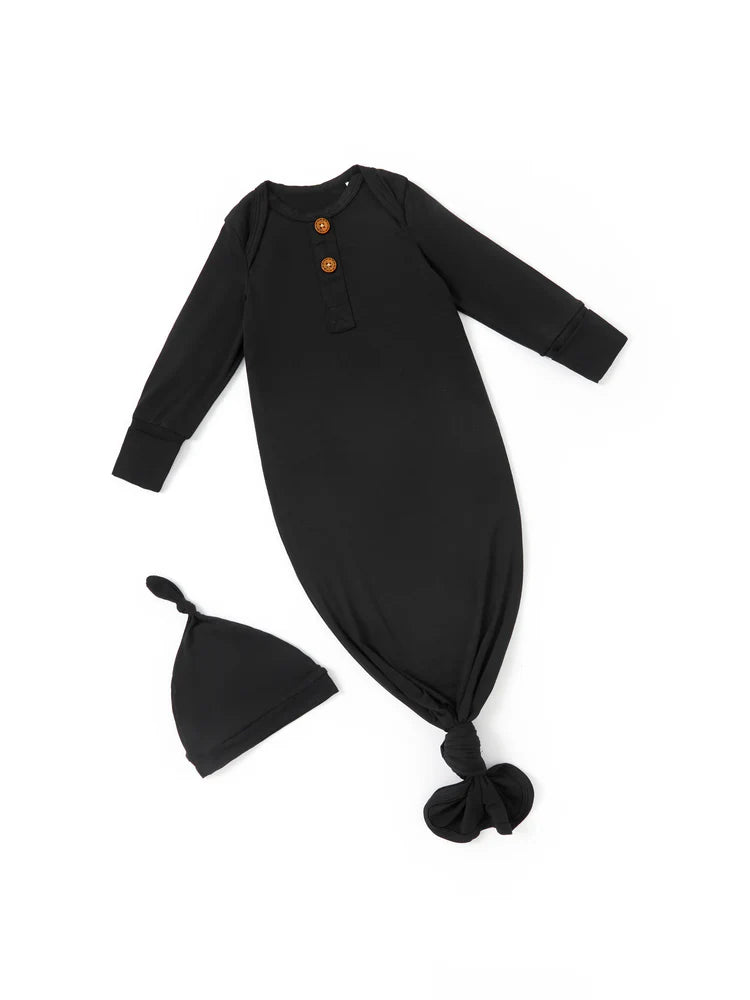 Bamboo Baby Sleeping Gown with Hat - Black