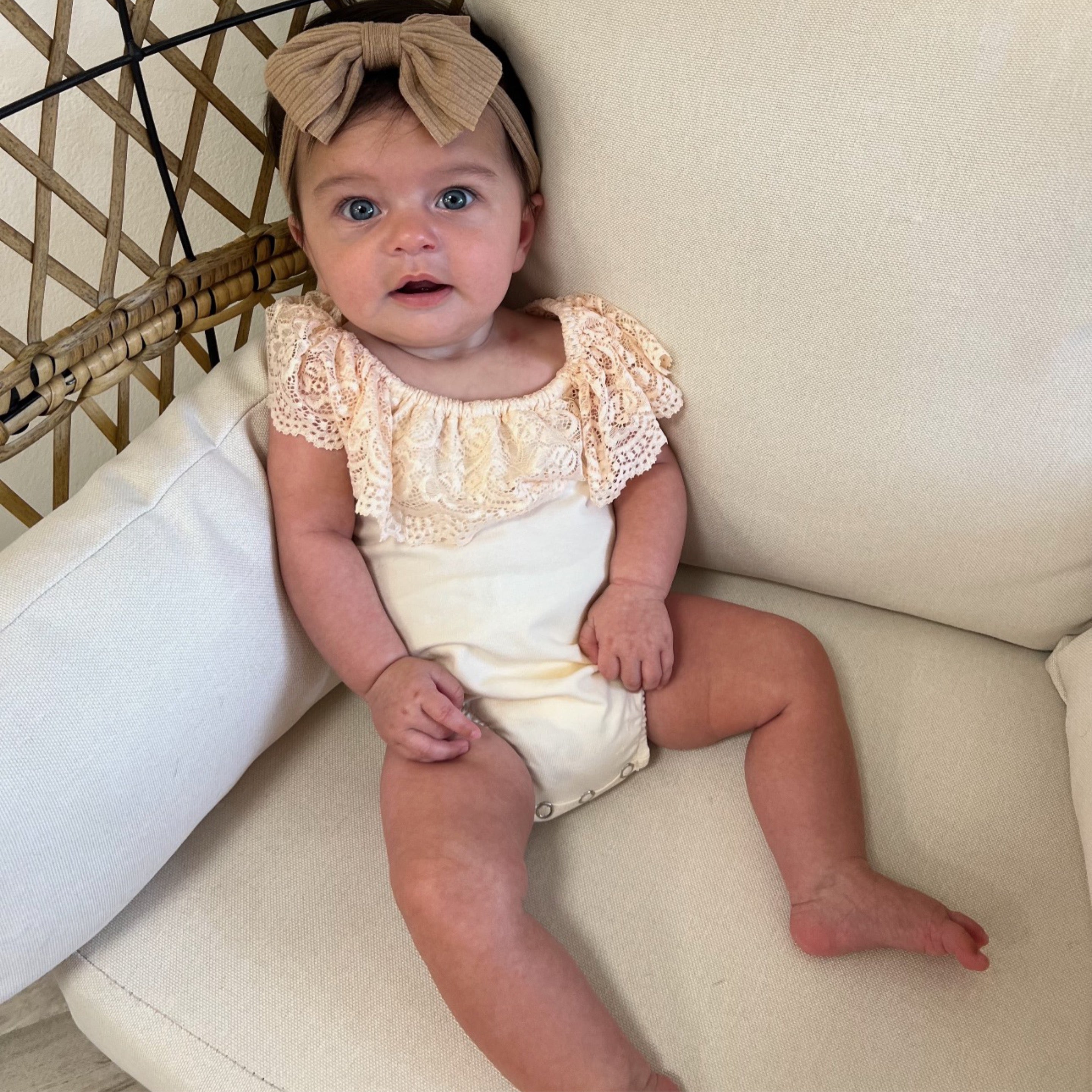 Cream Lace Flutter Sleeve Onesie
