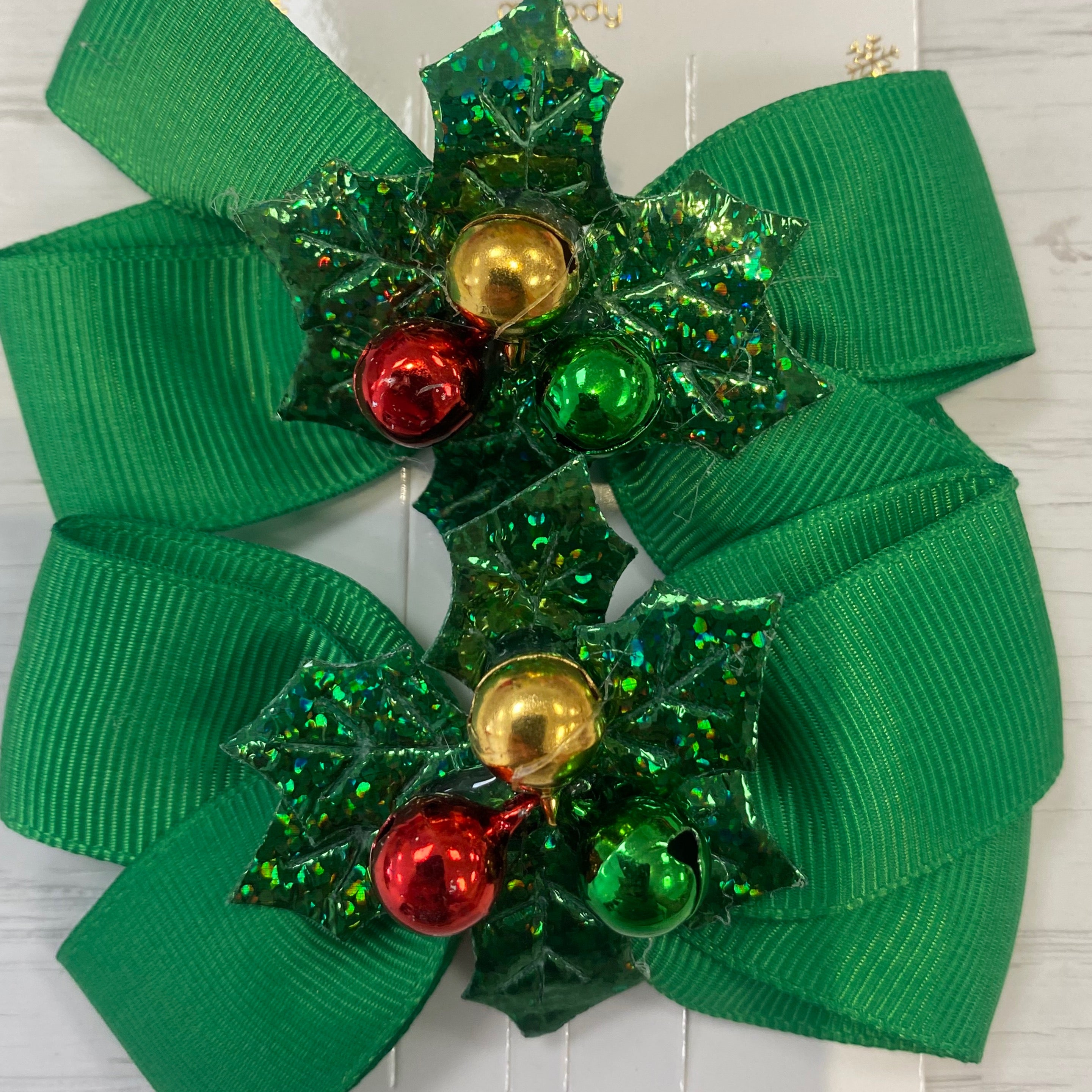 Christmas Bell Bow Clip (green)
