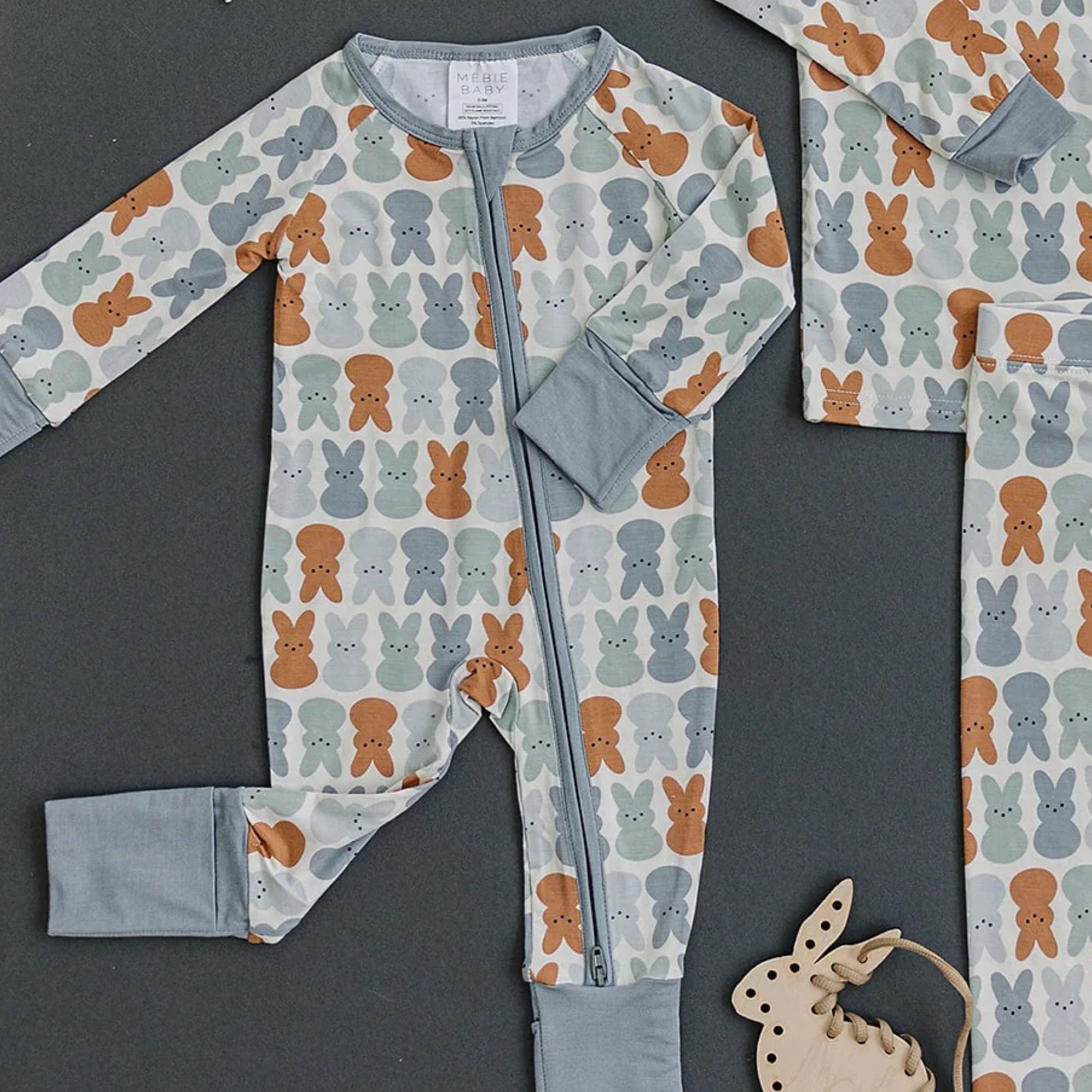 Dusty Blue Bunny Bamboo Zipper