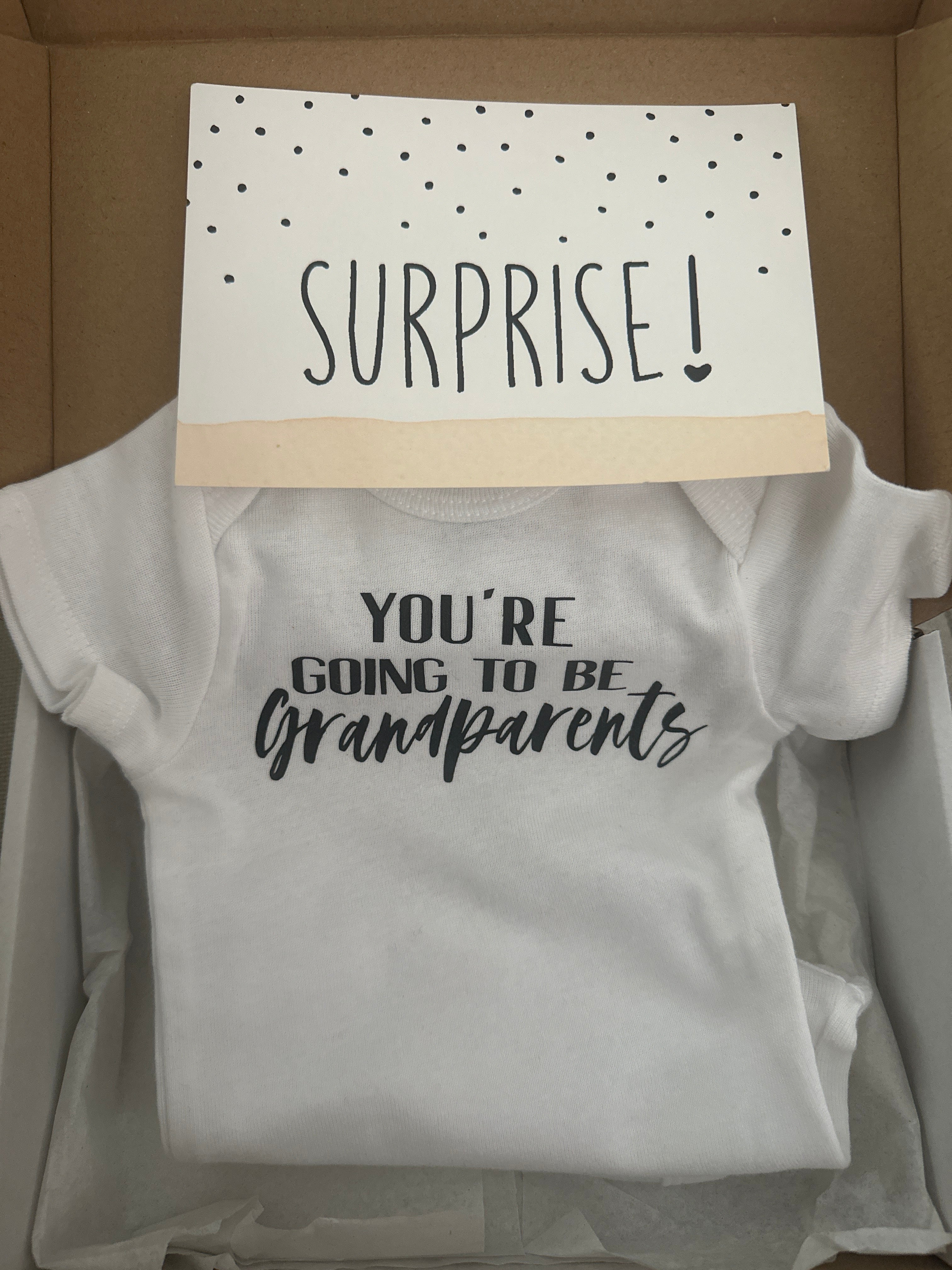 You're Going to be Grandparents onesie with reveal box