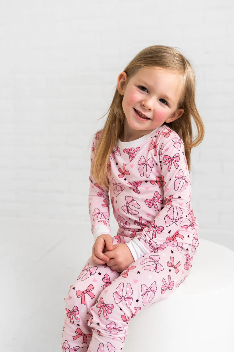 Two Piece Pink Bow Bamboo Set