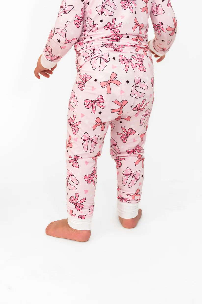 Two Piece Pink Bow Bamboo Set