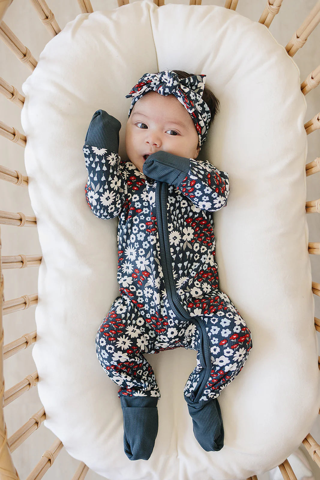 Floral Ribbed Bamboo Zipper Pajama