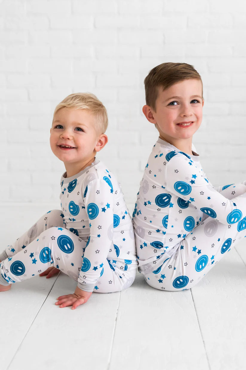 Two Piece Blue Smiley Bamboo Set