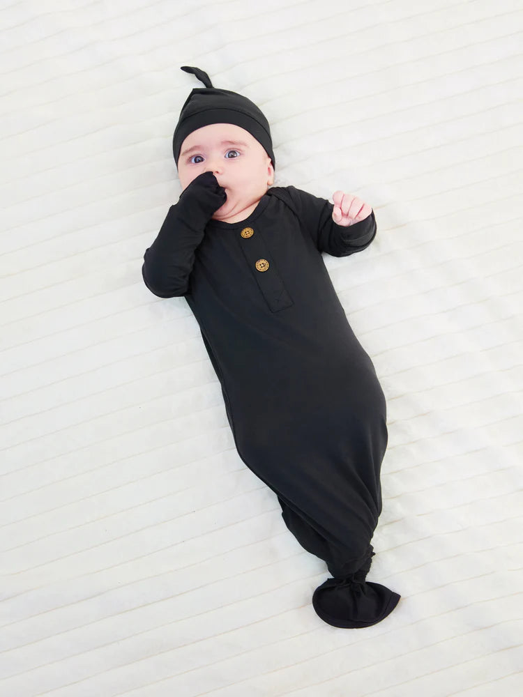 Bamboo Baby Sleeping Gown with Hat - Black