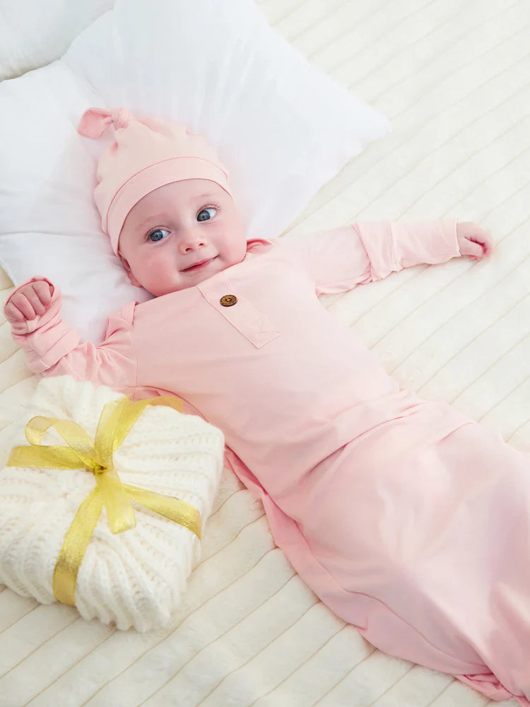 Bamboo Baby Sleeping Gown with Hat - Pink