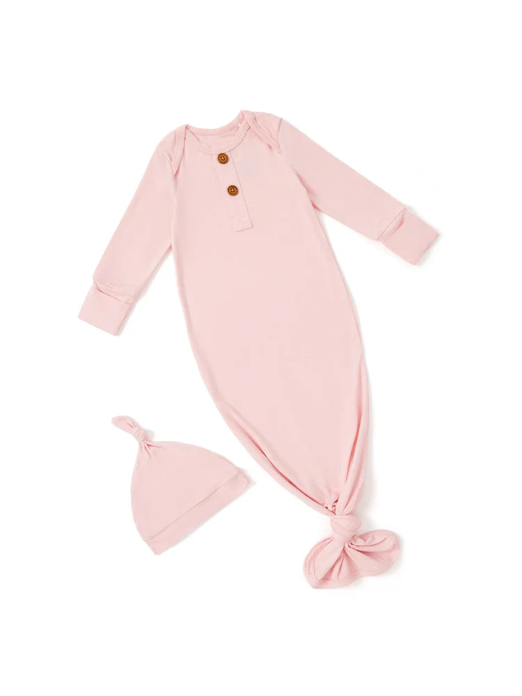 Bamboo Baby Sleeping Gown with Hat - Pink