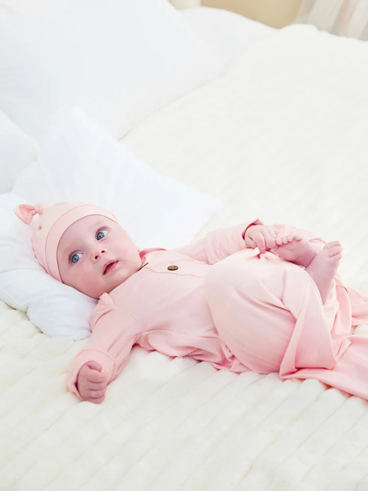 Bamboo Baby Sleeping Gown with Hat - Pink