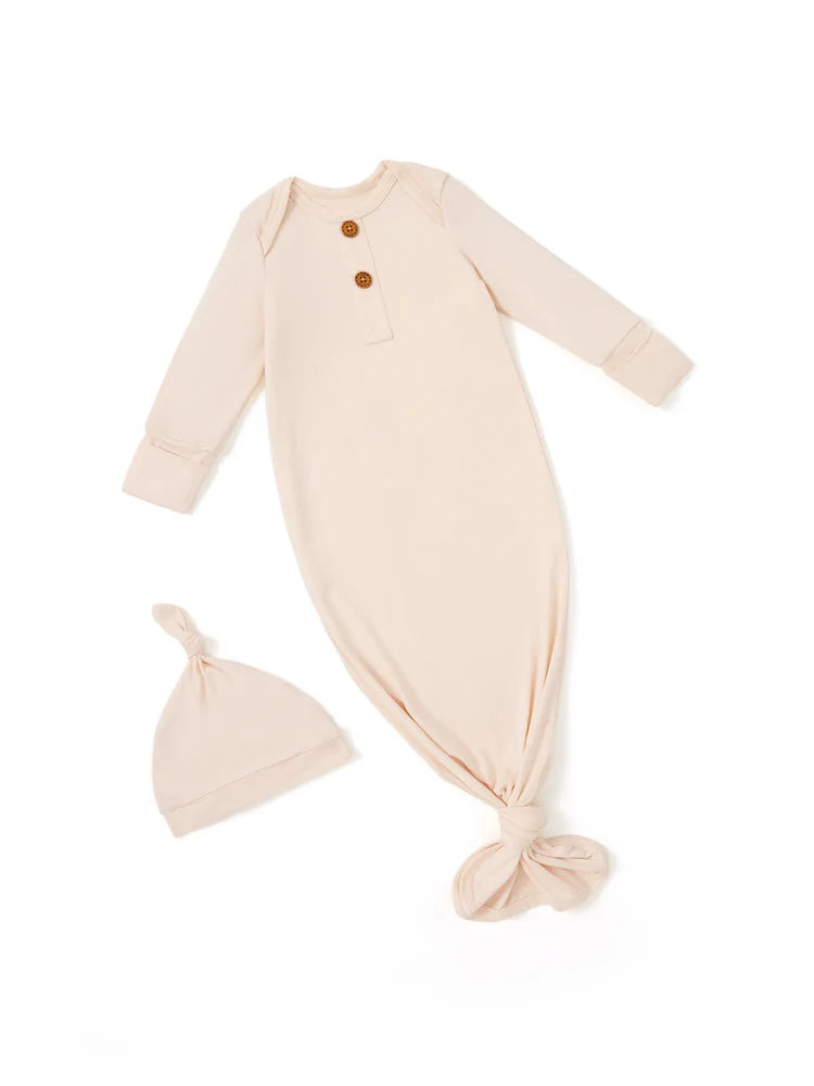 Bamboo Baby Sleeping Gown with Hat - Tan