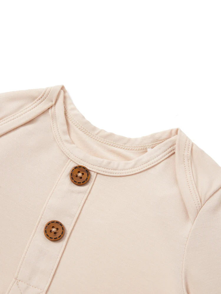 Bamboo Baby Sleeping Gown with Hat - Tan
