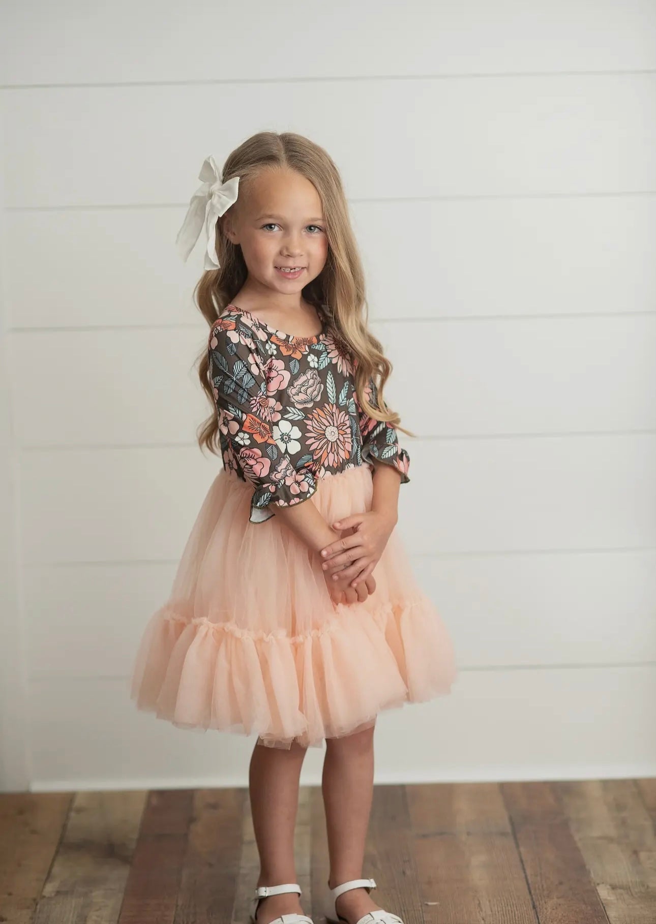 Vintage Peach Floral Tulle Dress