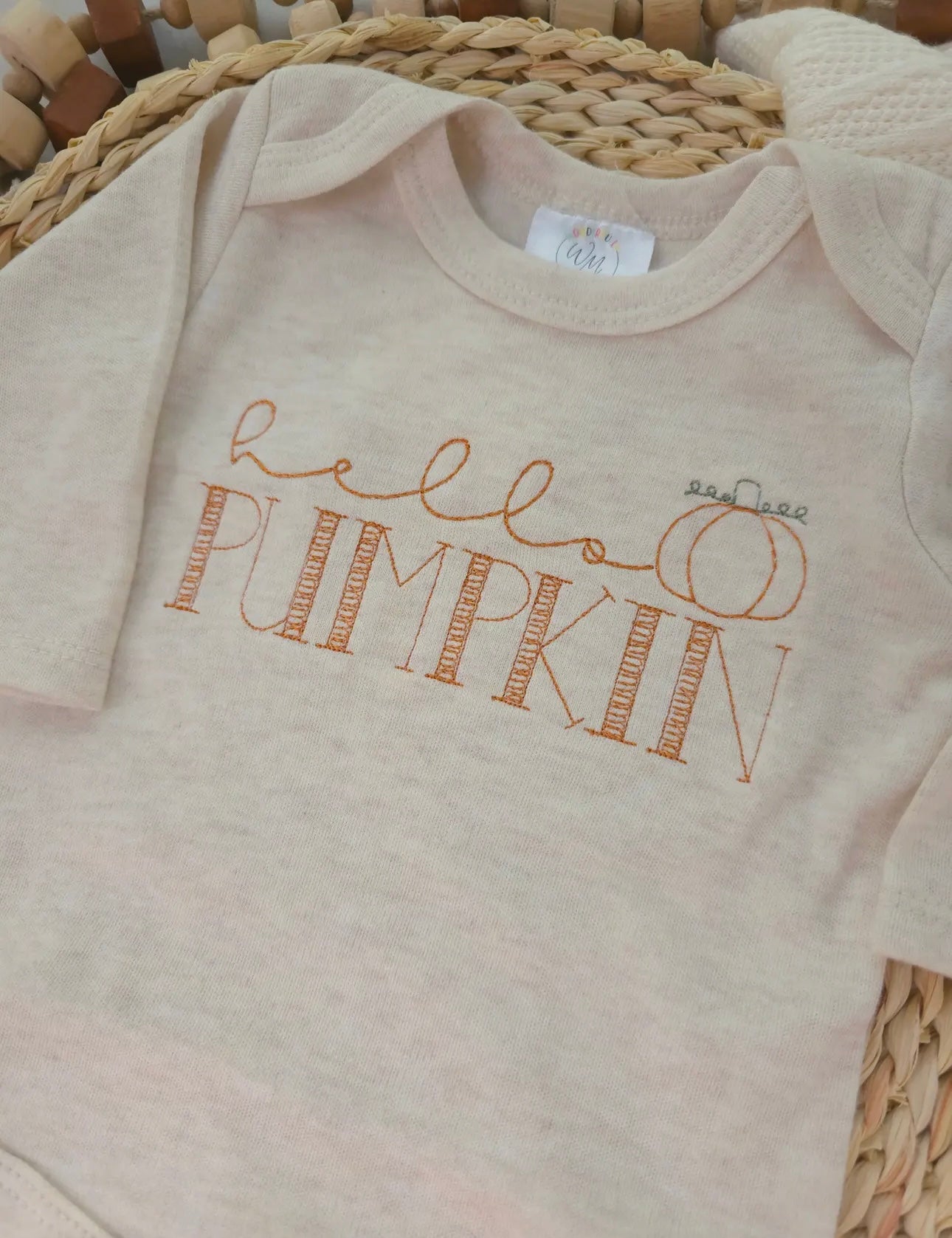 Hello Pumpkin Embroidered Long Sleeved Onesie