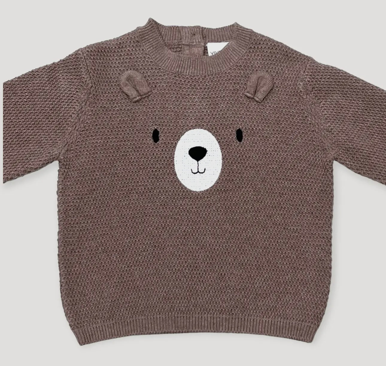 Bear Embroidered Knit Baby Pullover