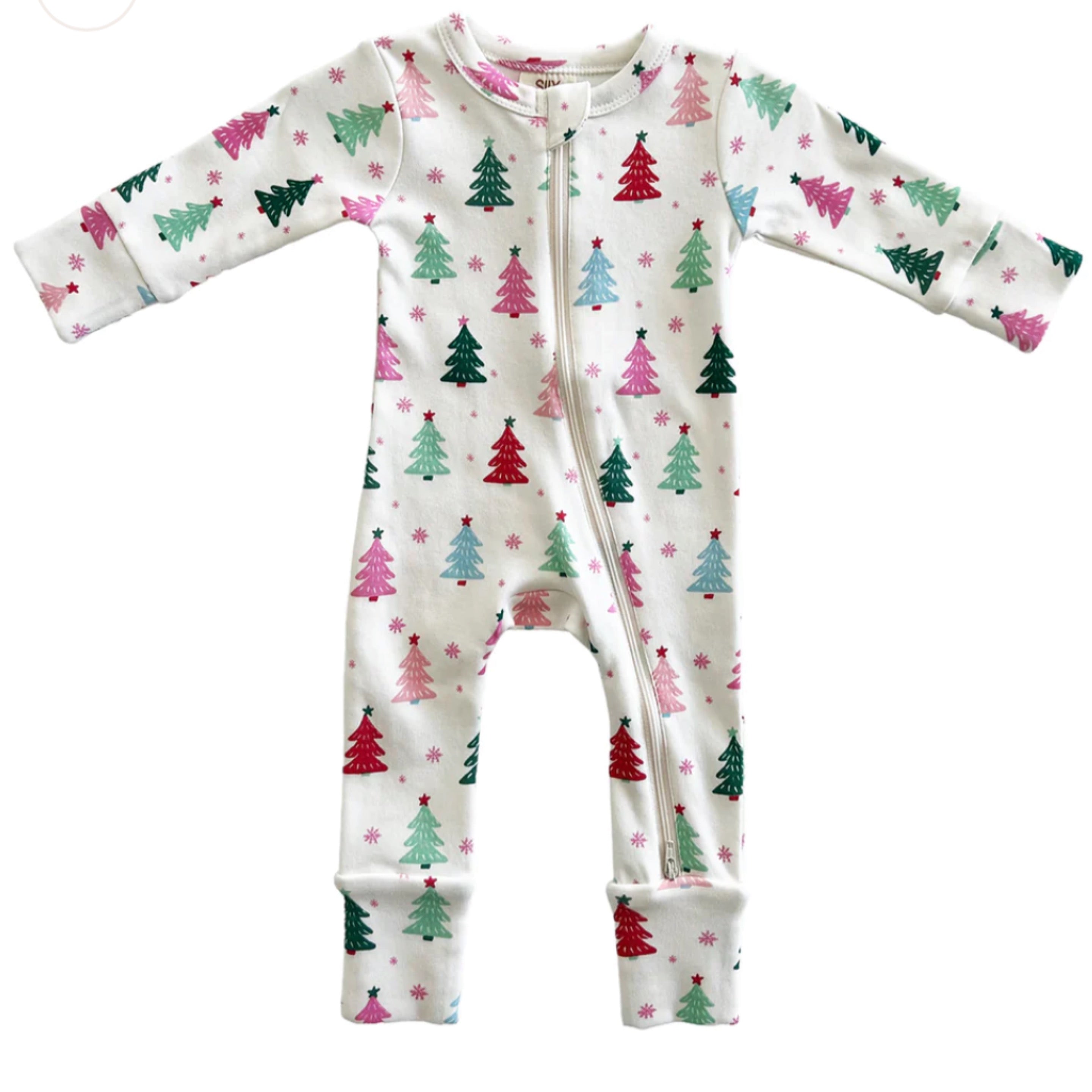 Christmas Trees PINK Organic Zip Romper