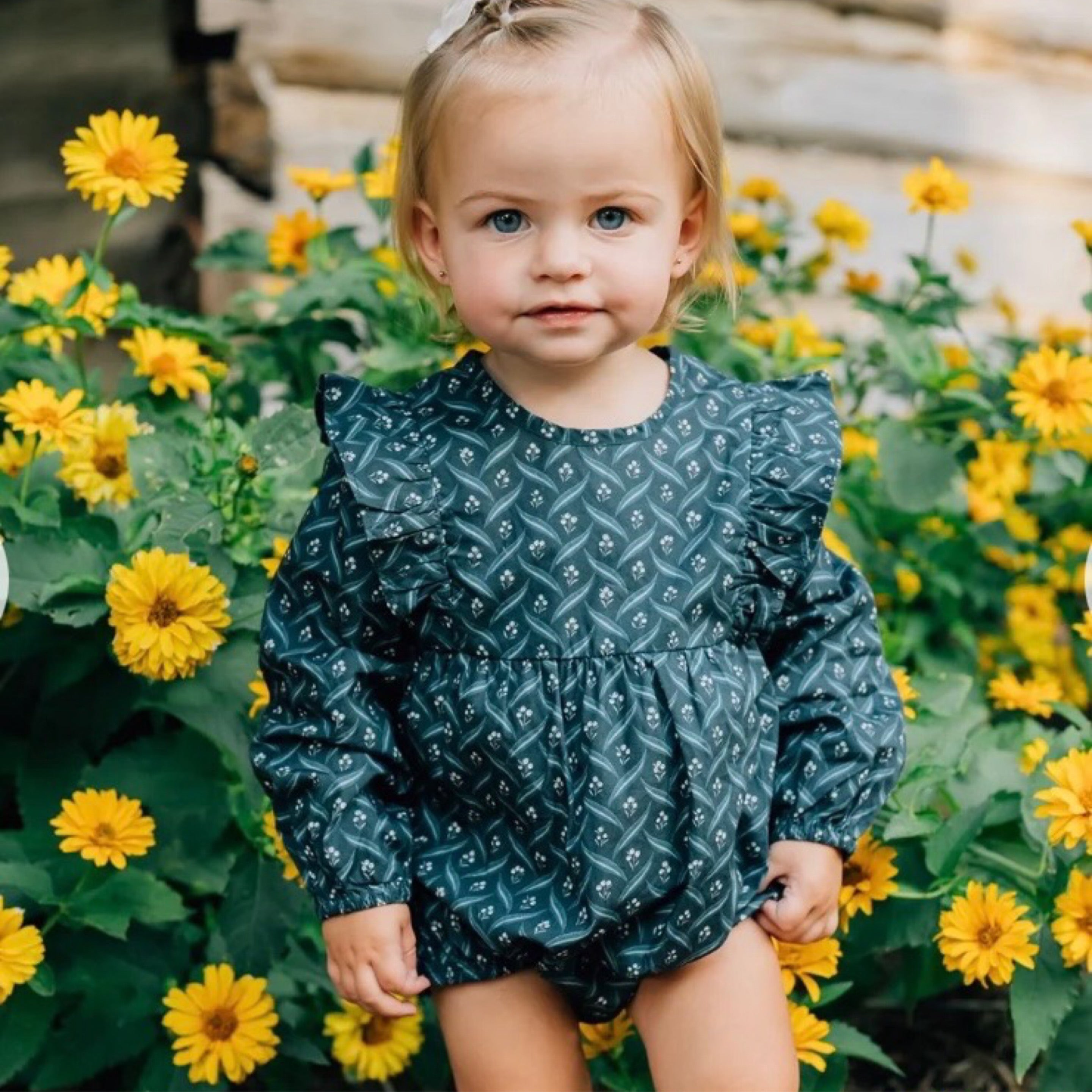 Navy Berry Long Sleeve Ruffle Romper