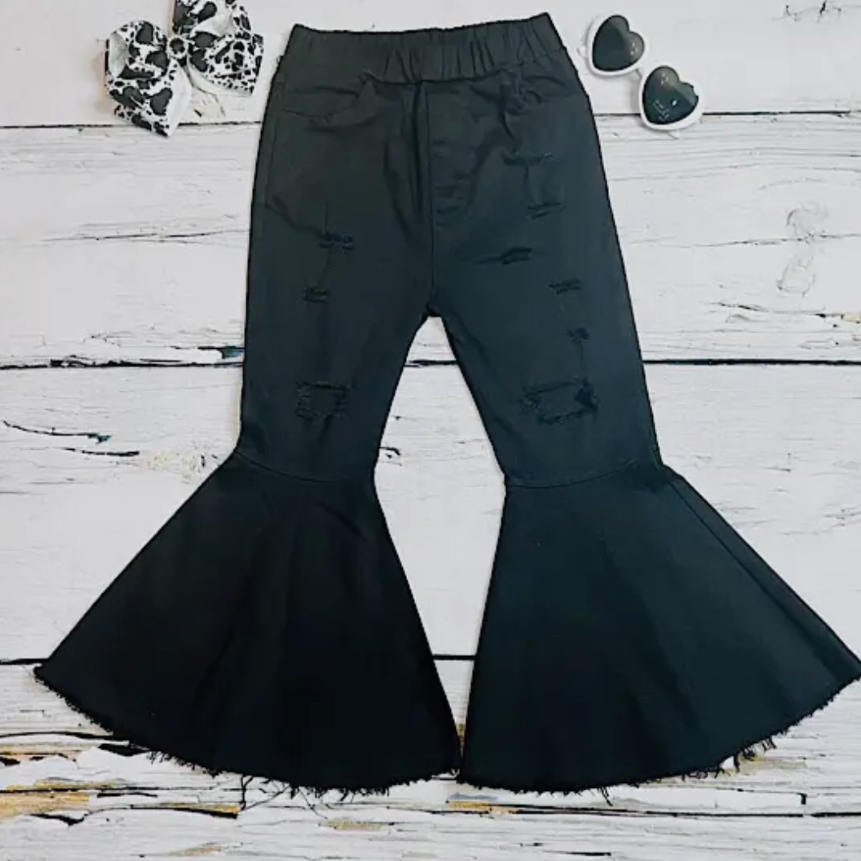 Black Distressed Denim Bell Bottom