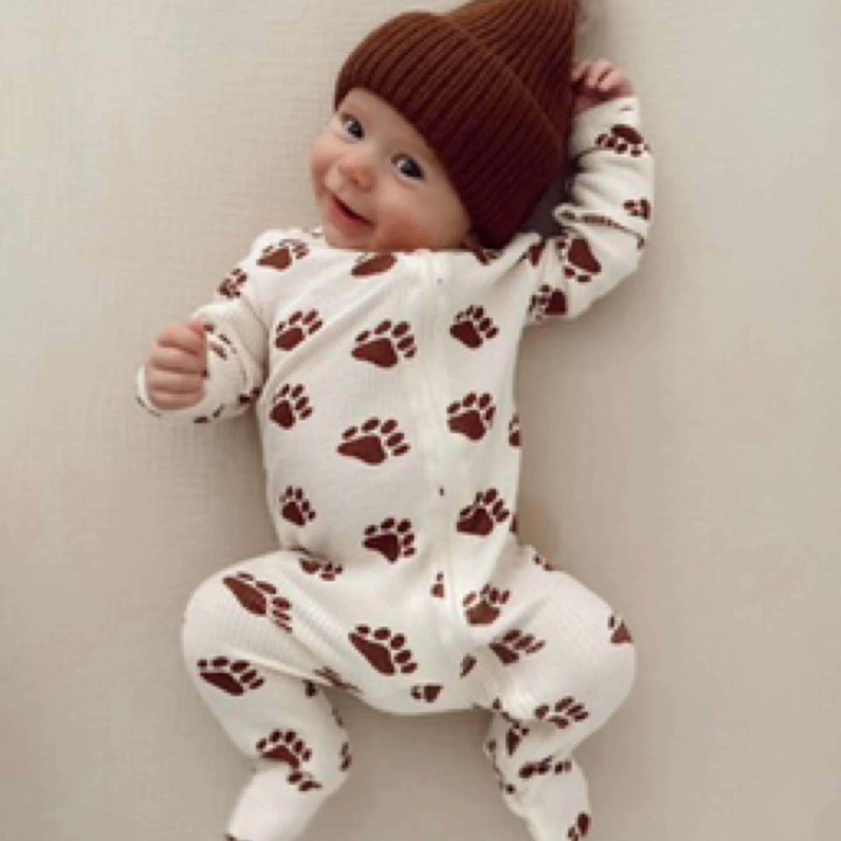 Organic Waffle Zip Bear Paw Footie