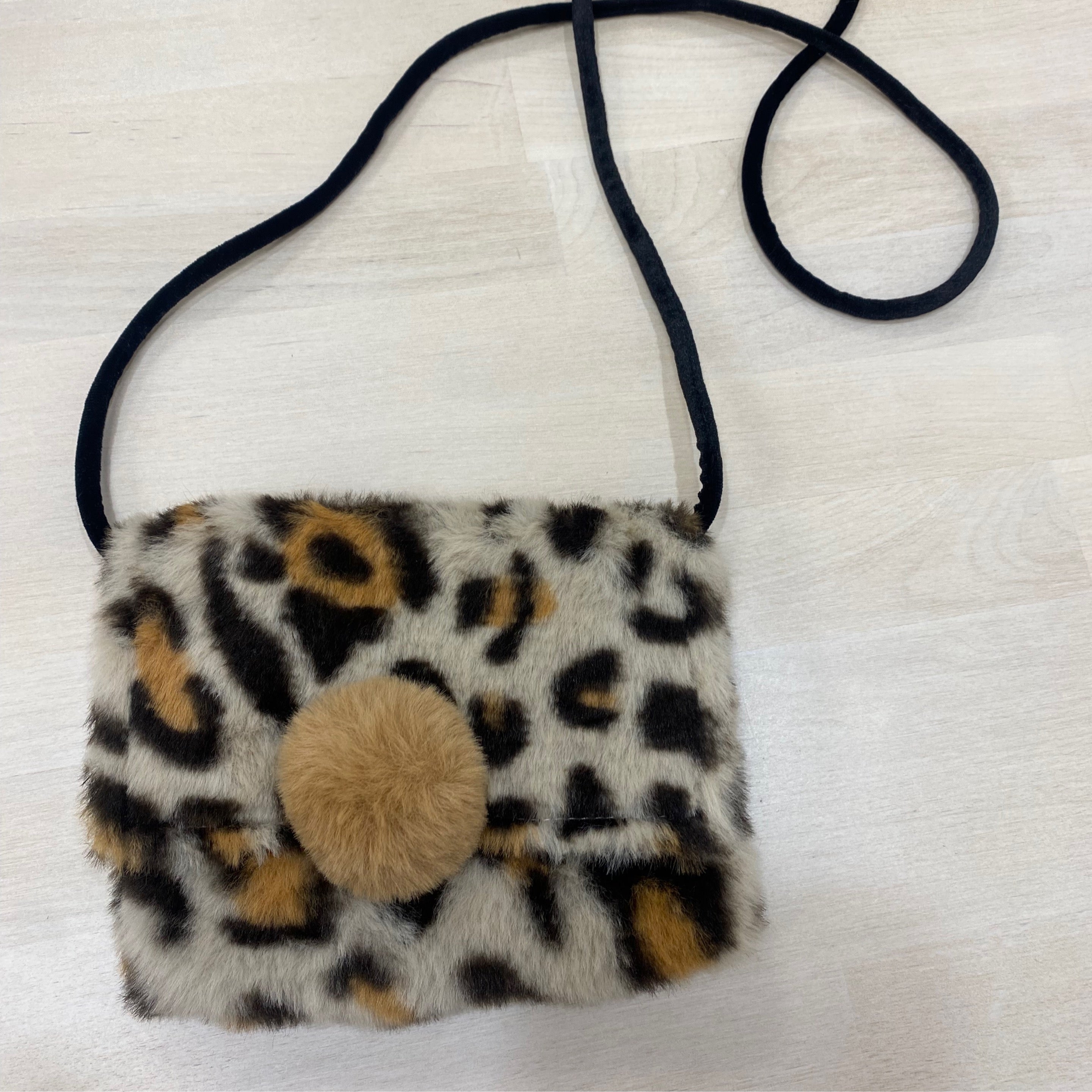 White Leopard Pom Fur Purse