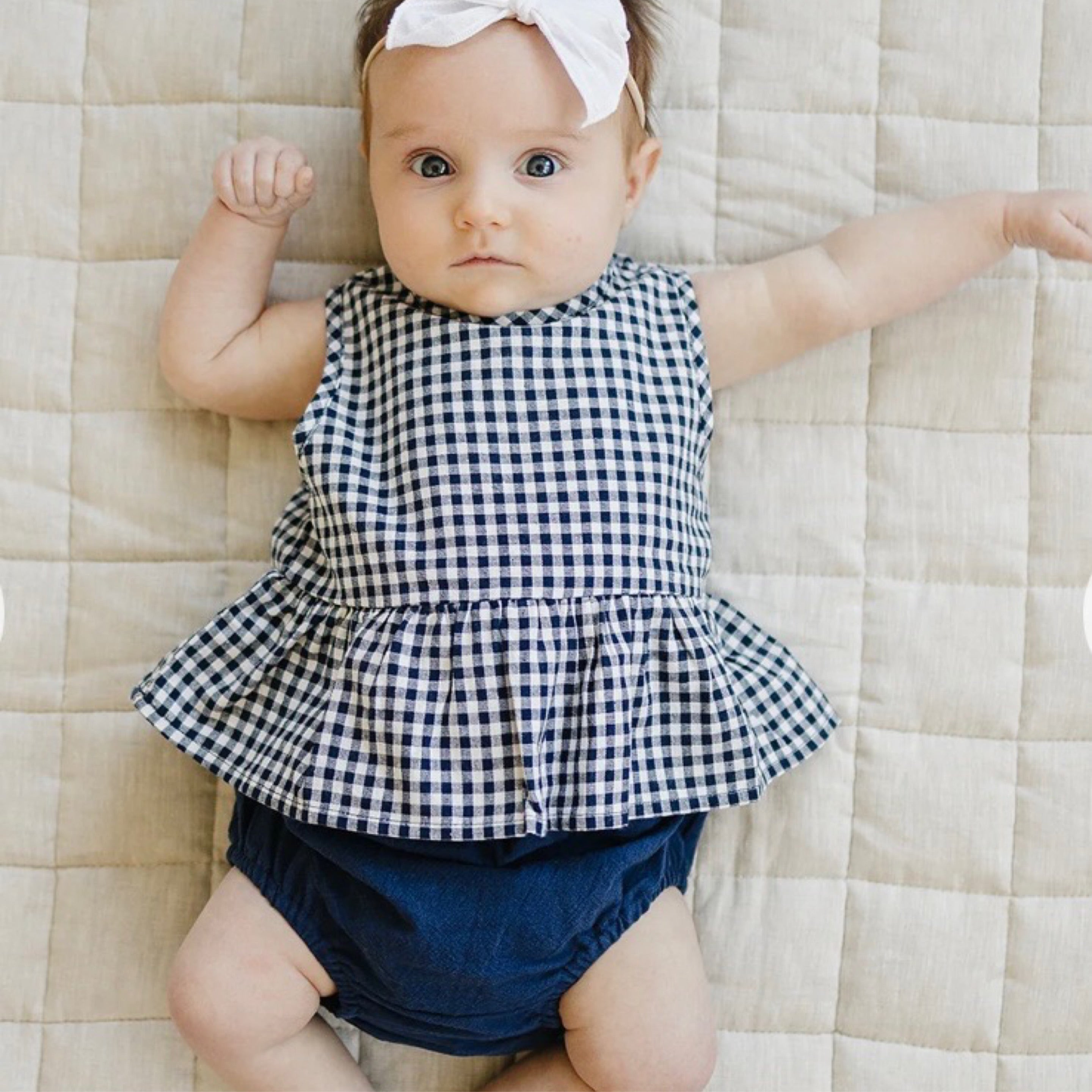 Navy Gingham Peplum Set