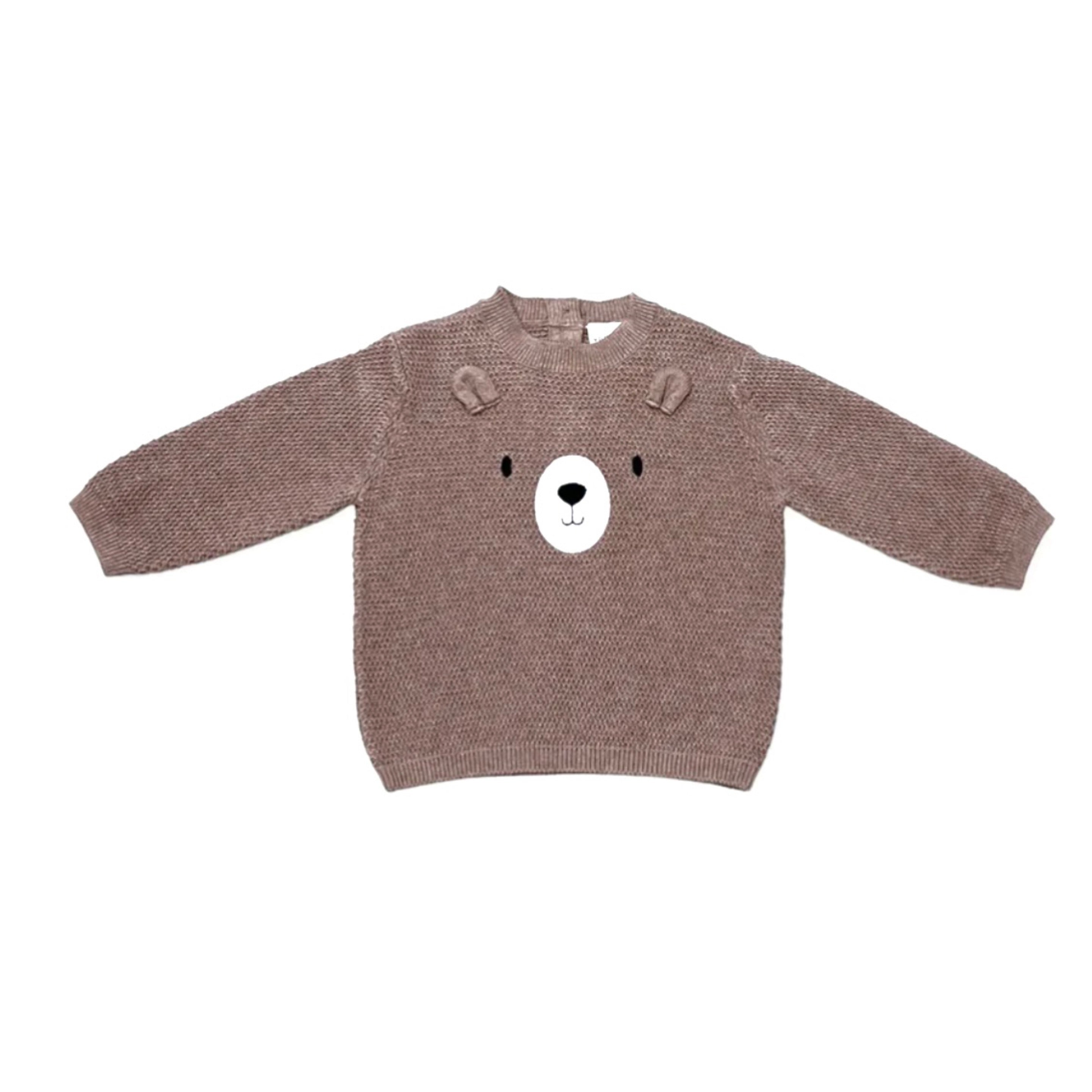 Bear Embroidered Knit Baby Pullover
