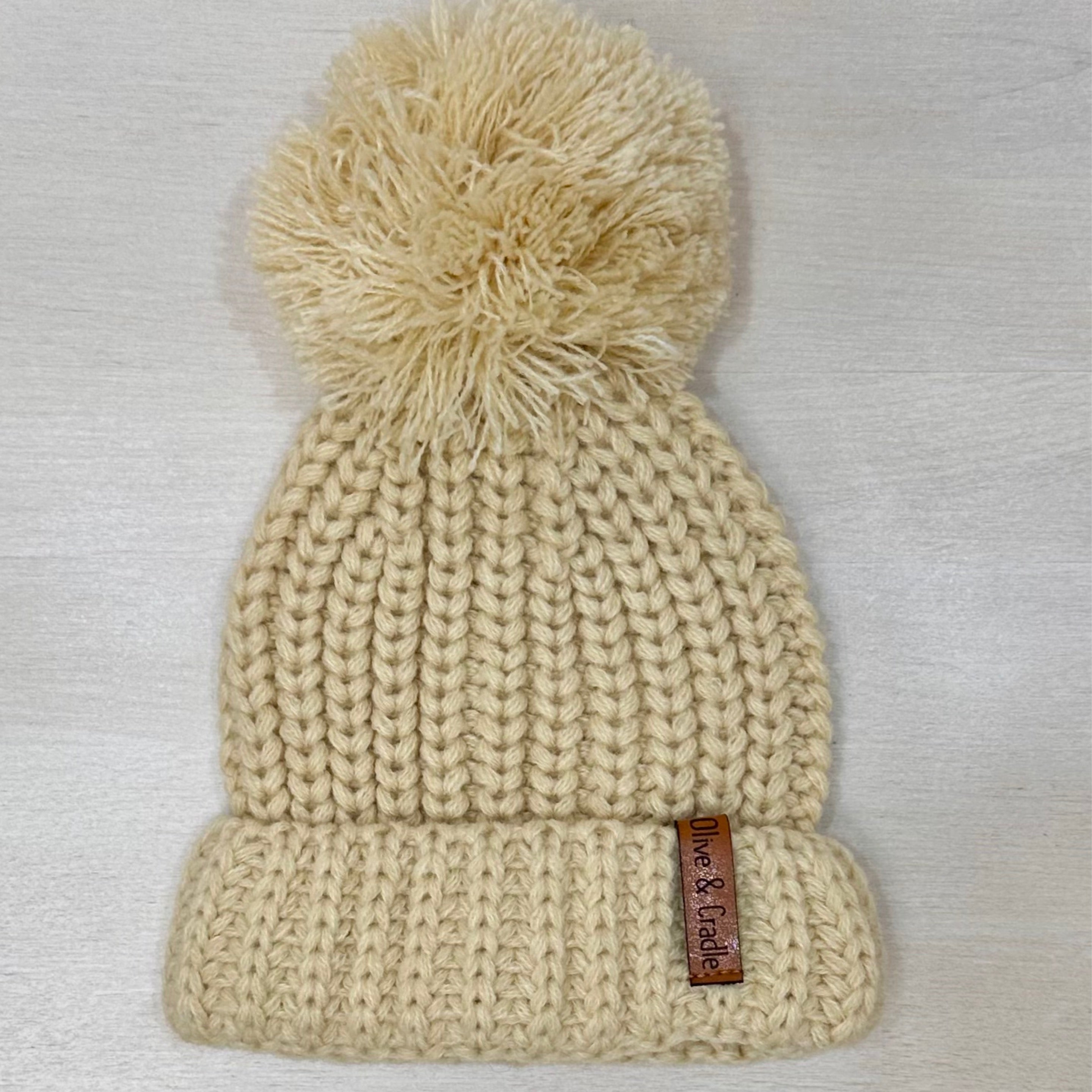 Baby Beanie with Pom Pom- beige