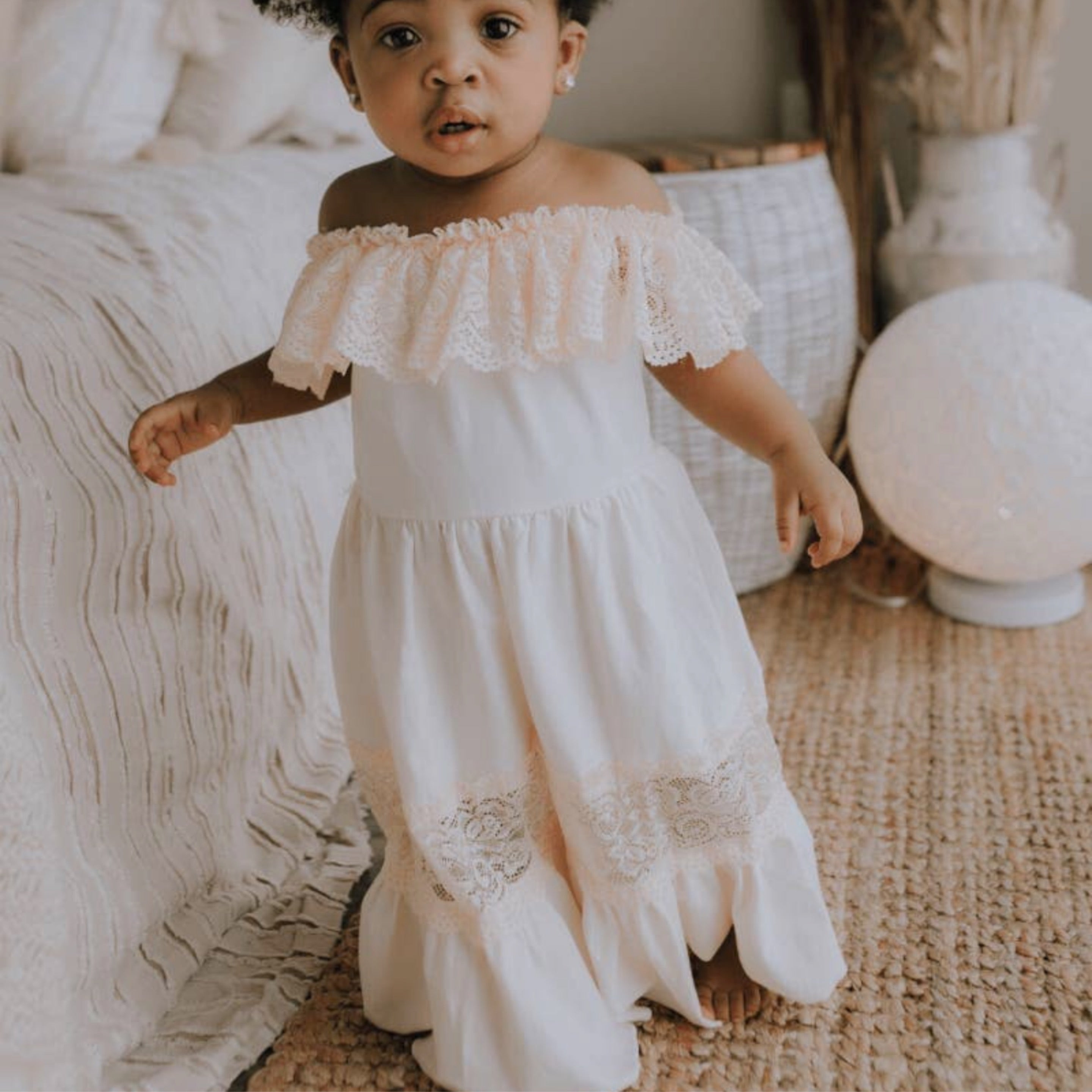 Cream Cotton & Lace Flutter Maxi Dress