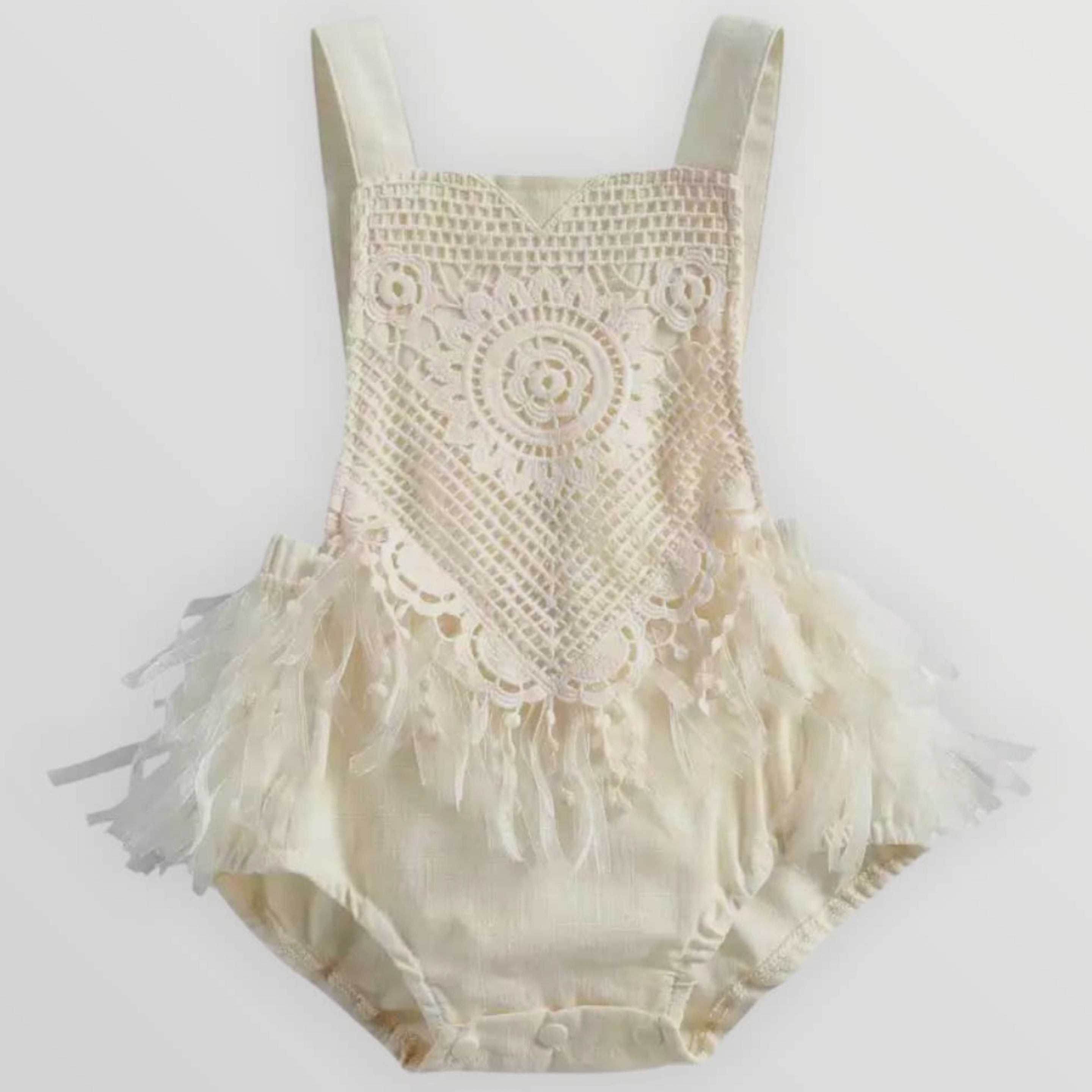 Ivory Fringe Halter Romper