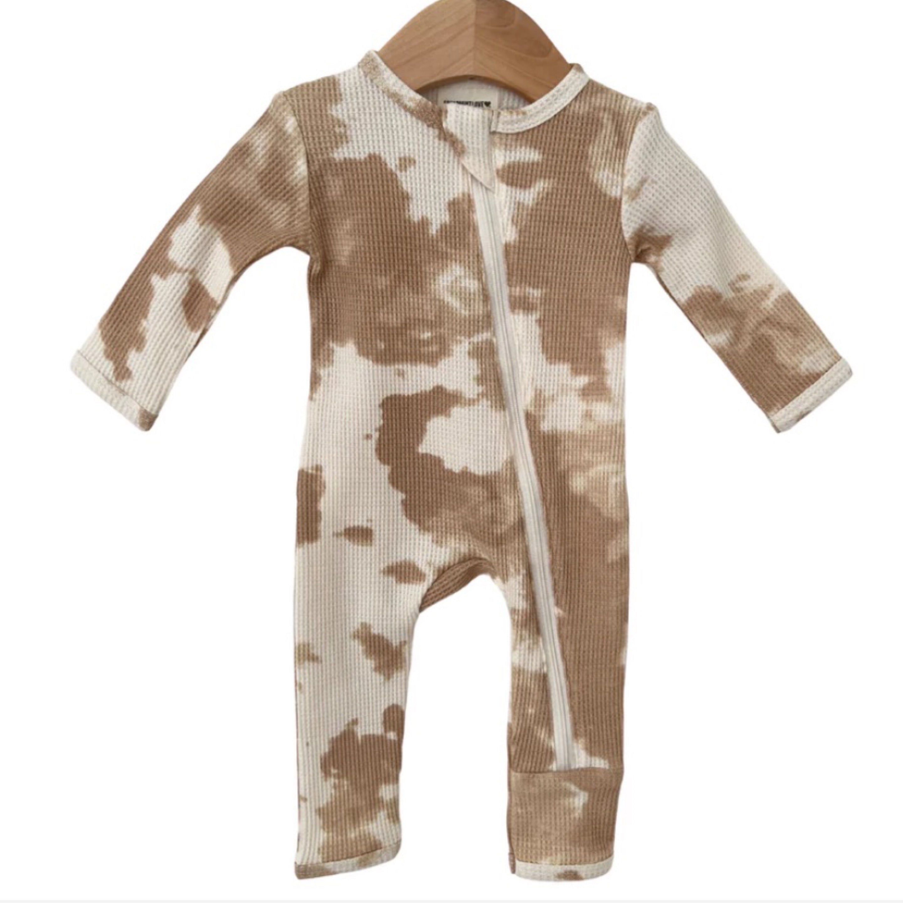 Almond Tie-Dye  Organic Waffle Zip Romper