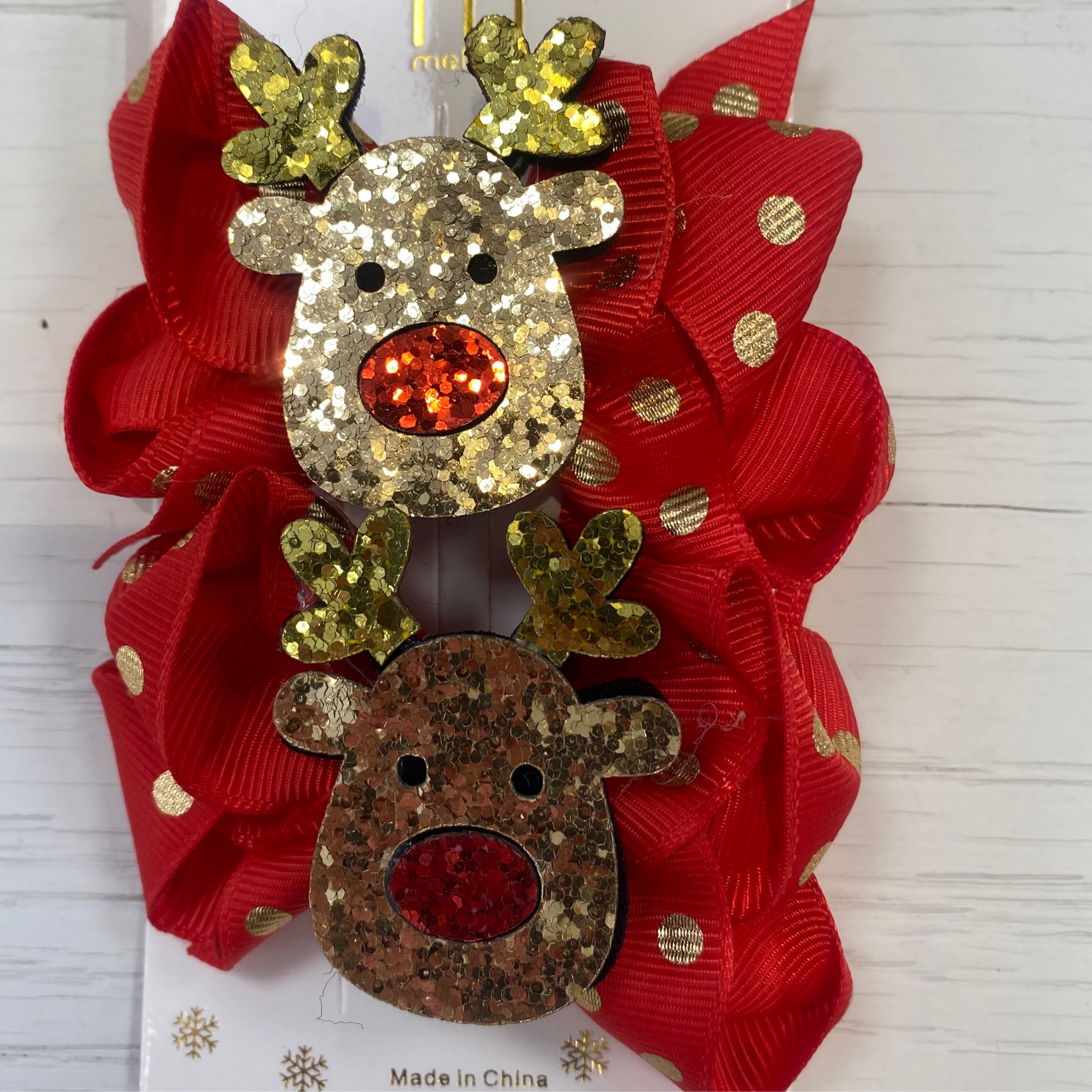 Rudolph Christmas Bow Clip (red)