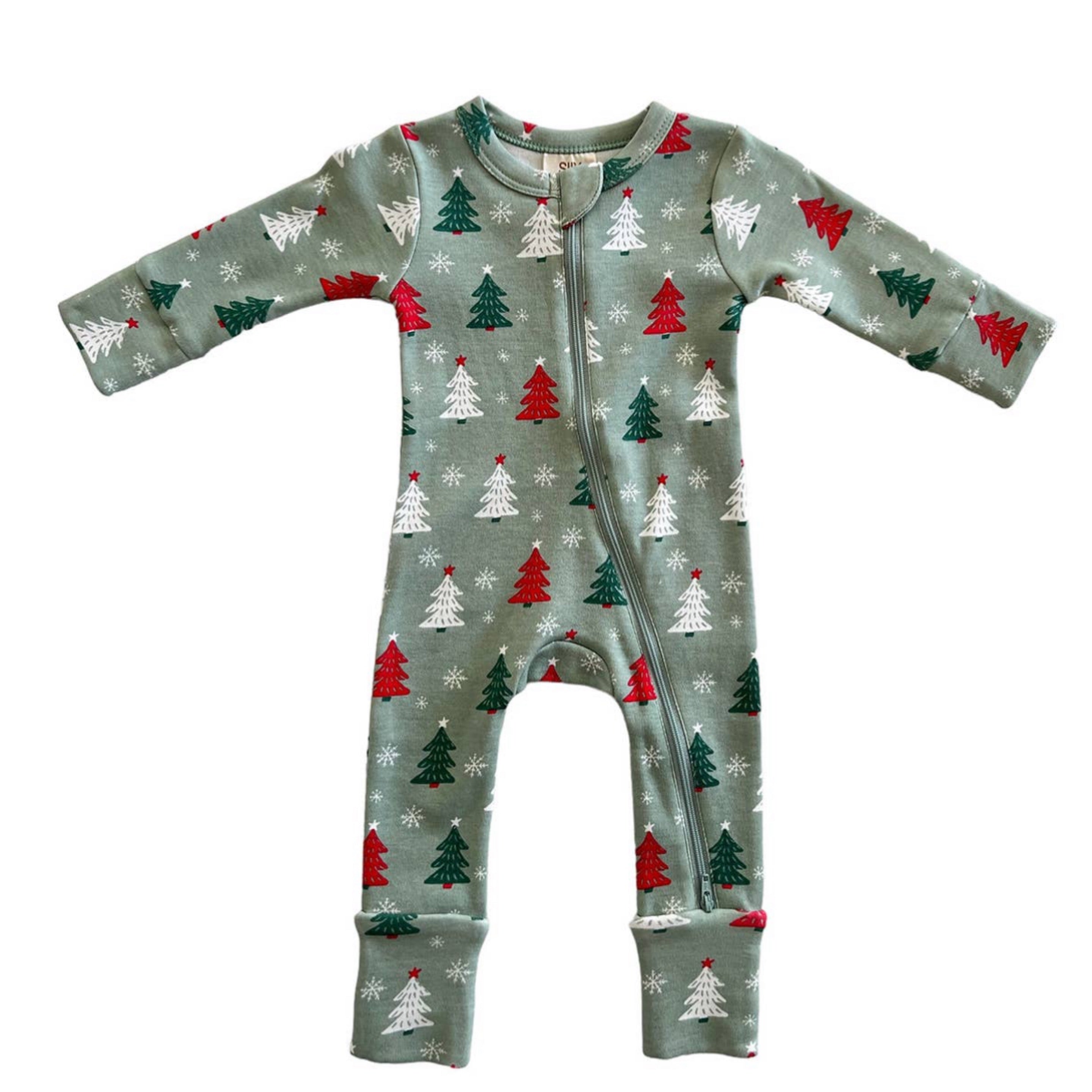 Christmas Trees Organic Cotton Zip Romper