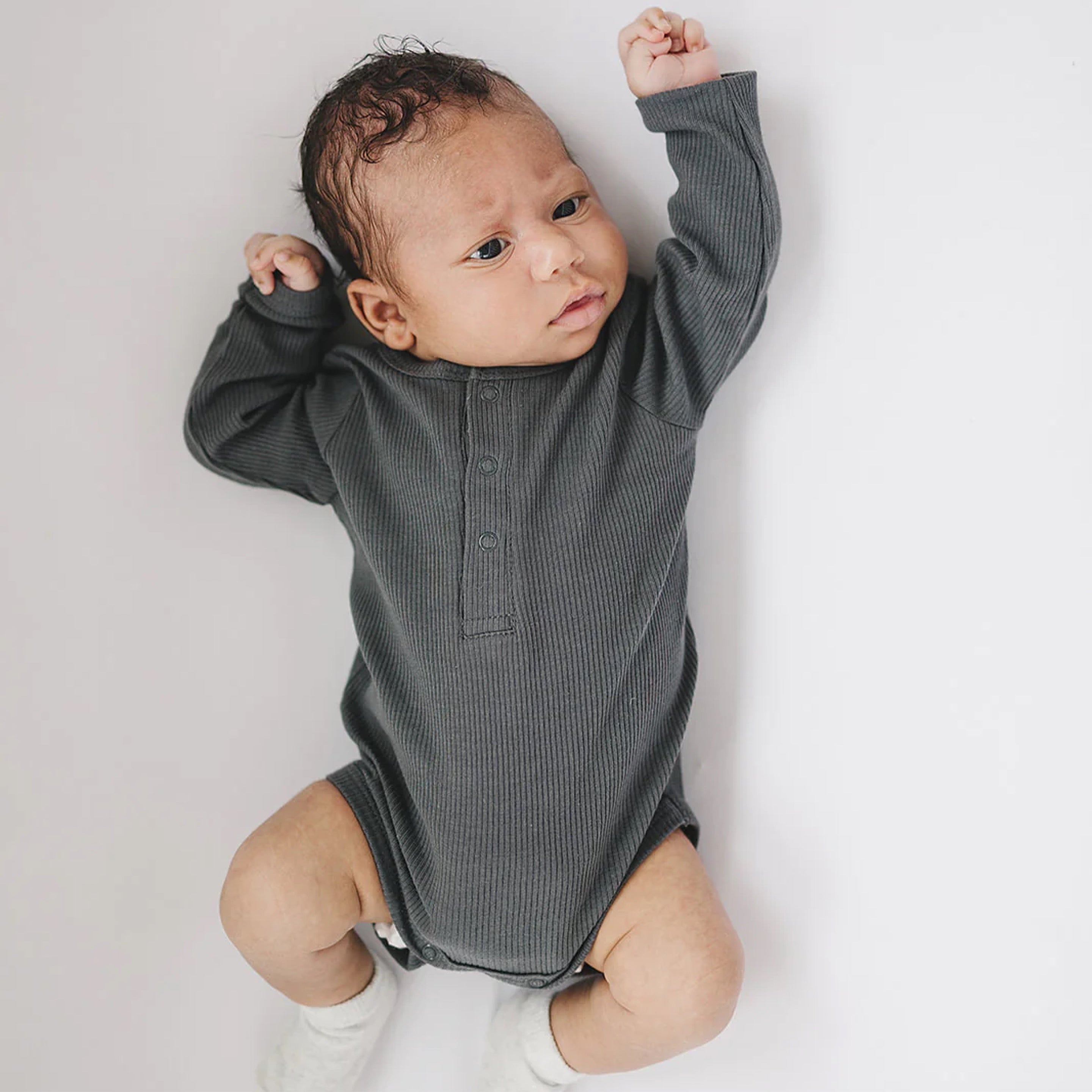 Charcoal Organic Ribbed Bodysuit