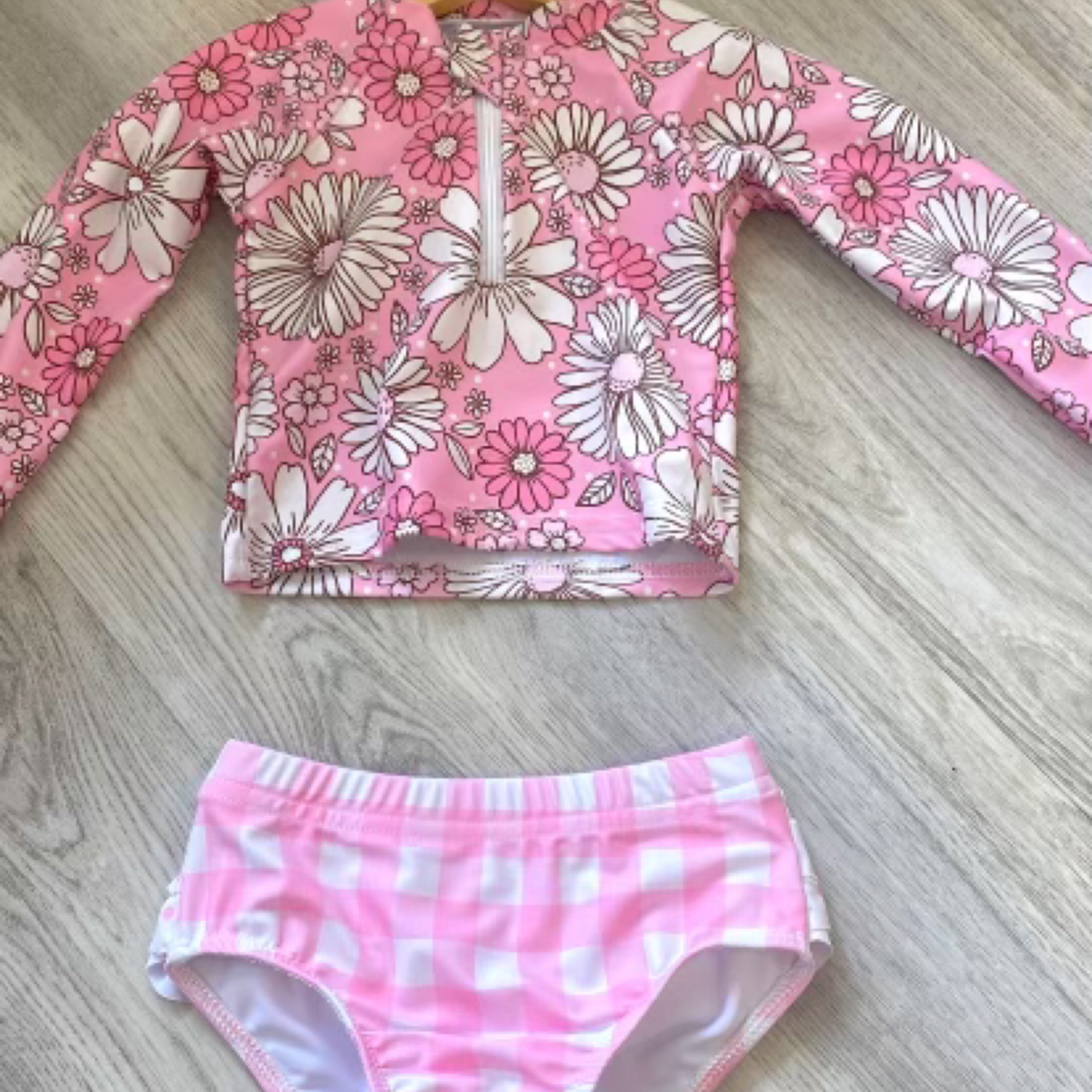 Pink Floral & Pink Check Ruffle 2 pc