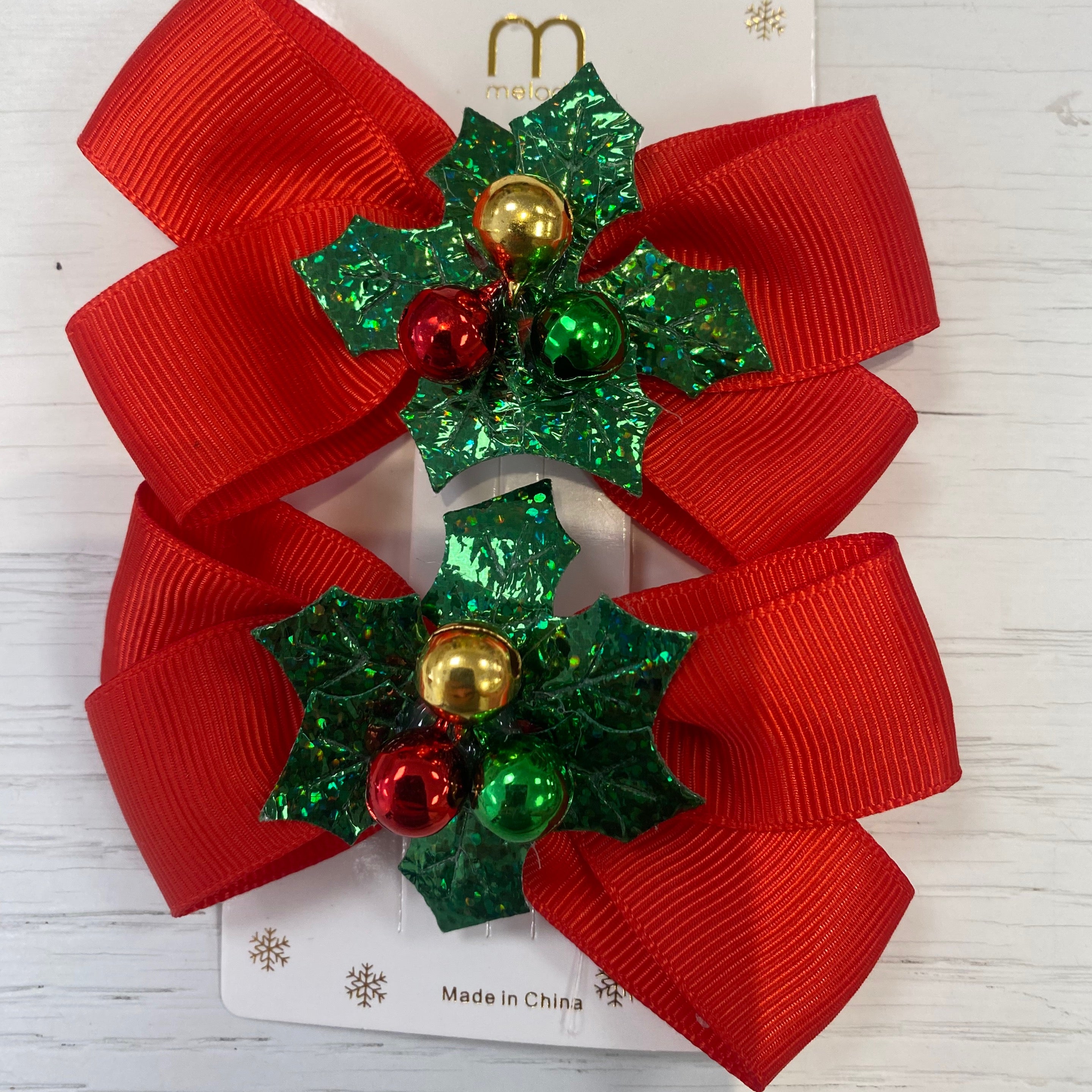 Christmas Bell Bow Clip (red)