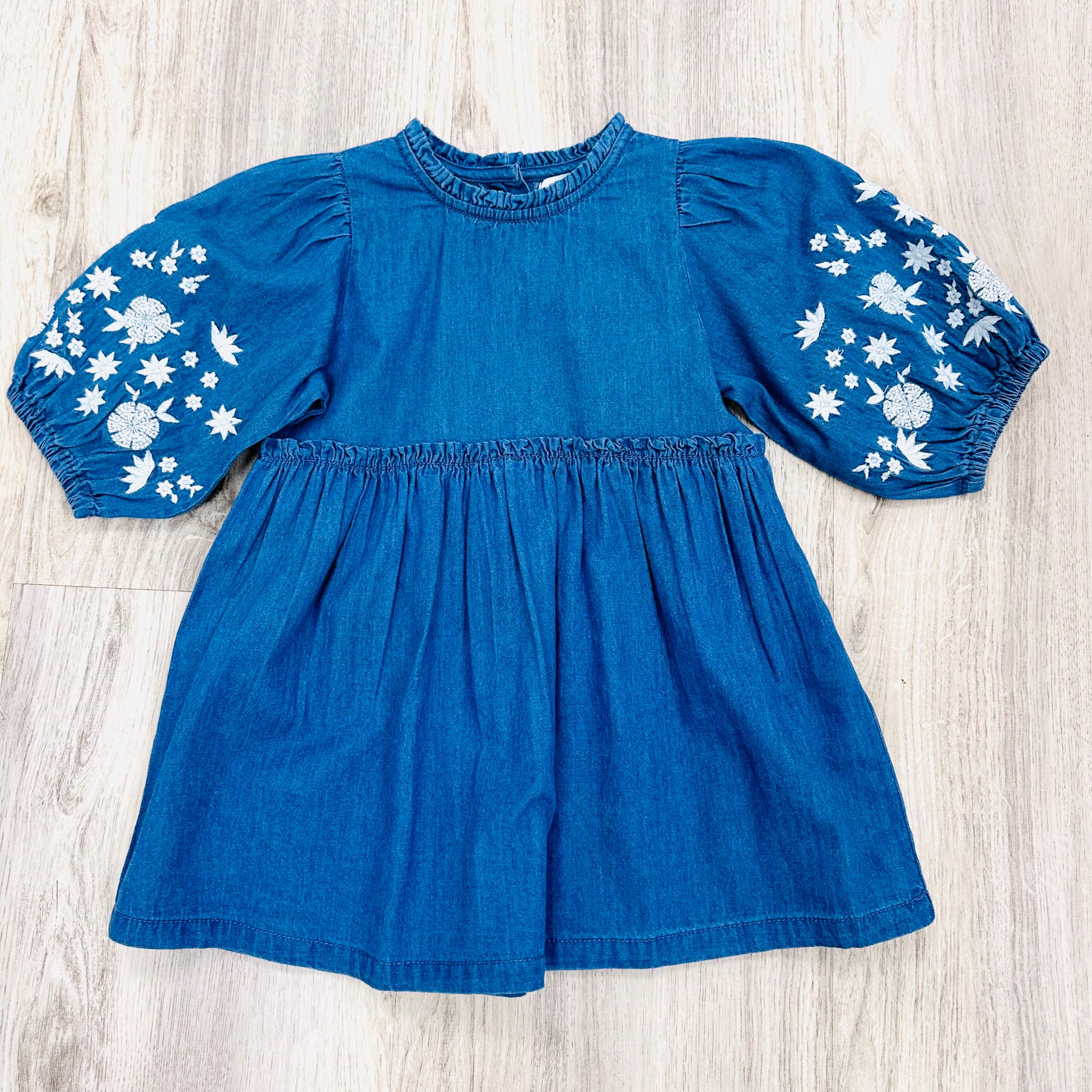 Chambray Dress with Embroidered Sleeves
