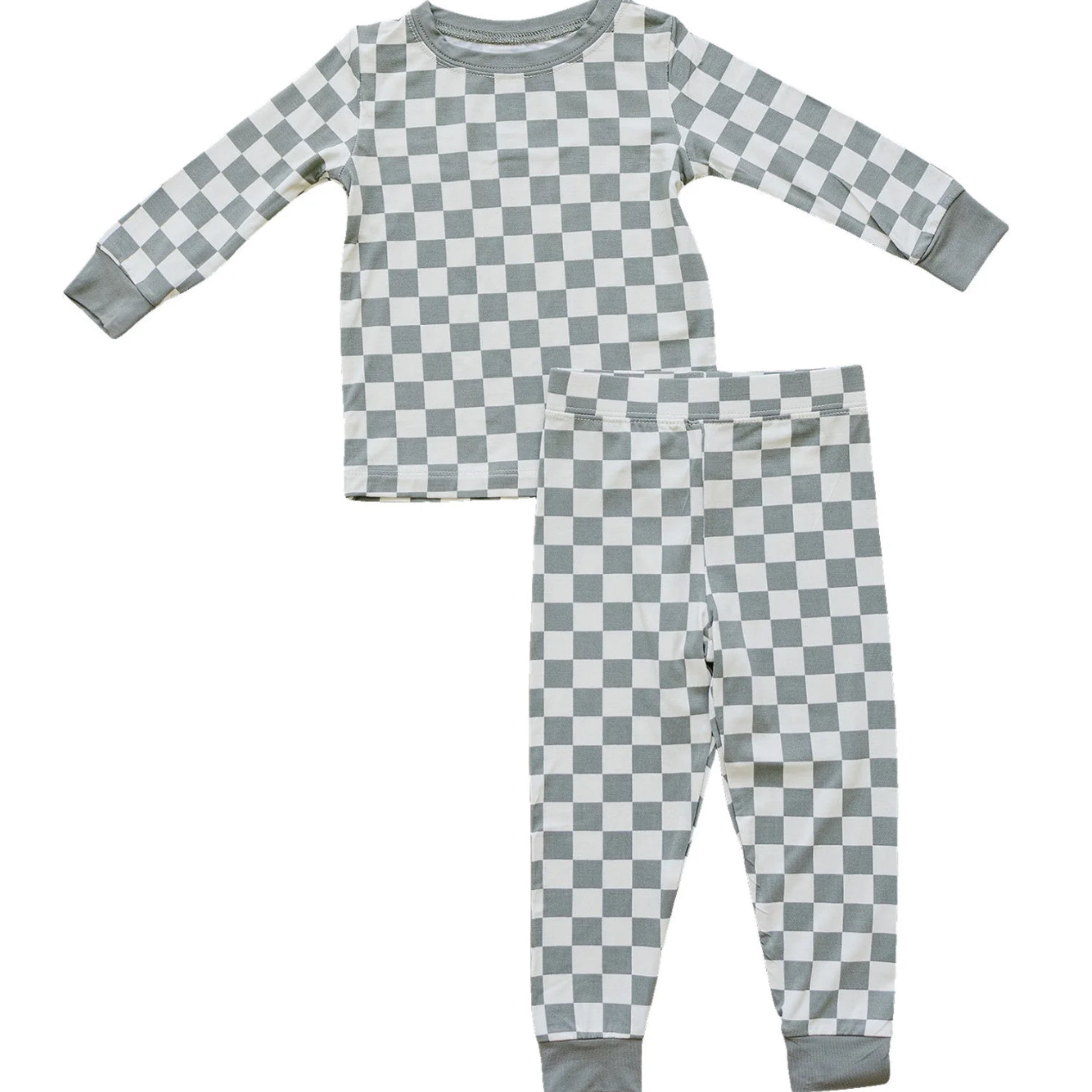 Light Green Checkered Bamboo 2 Piece Pj